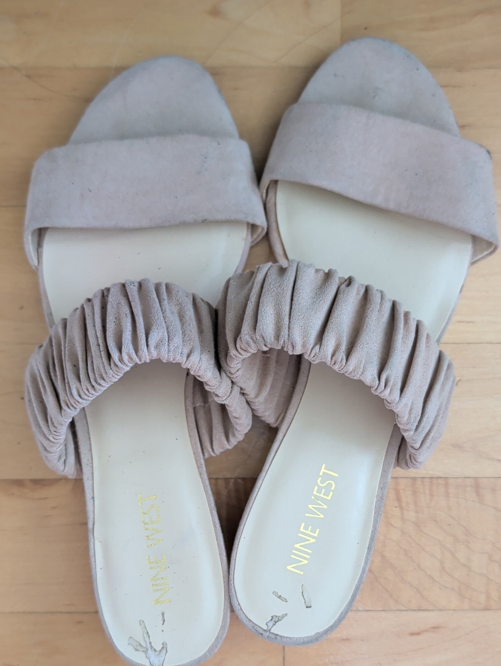 Nine West Taupe Ruched Slide Sandals